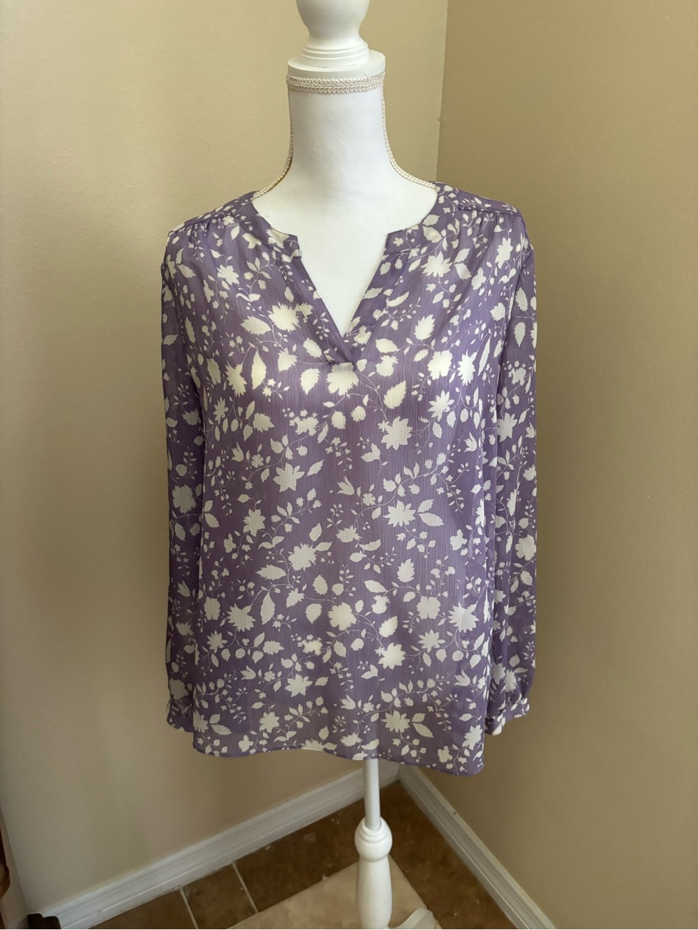 Brooks Brothers Lavender Floral Split-Neck Blouse